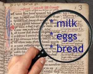 milk, eggs, bread