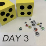 Large foam dice and a set of googly eyes to use in the sampling exercise